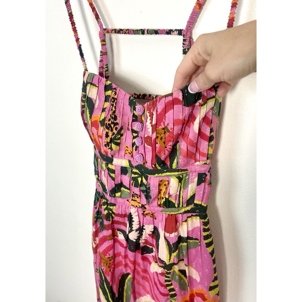 FARM RIO Pink Leopard Forest Midi Dress 100% Cotton Pink Tropical Backless S - Picture 7 of 16